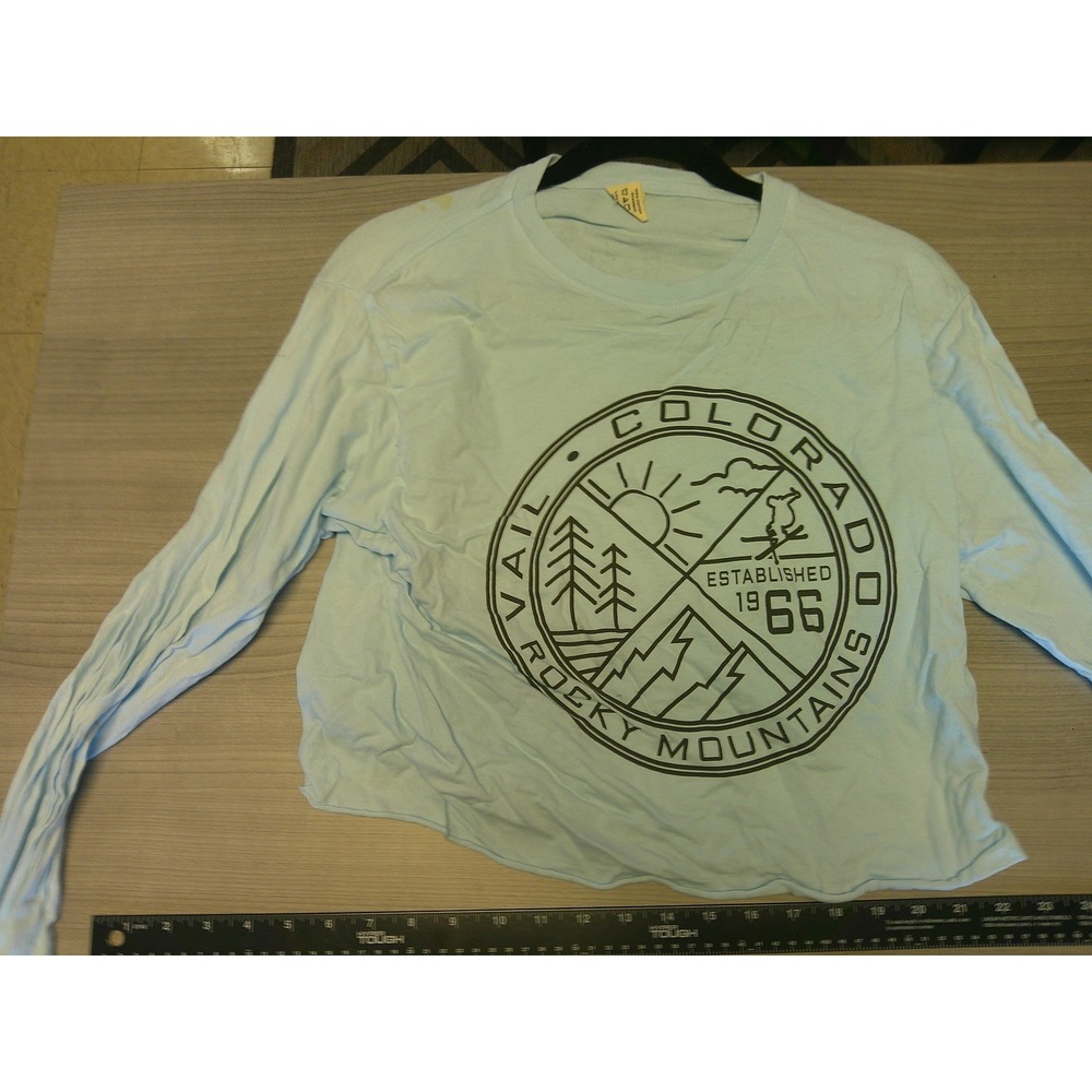 Blue 84 Long Sleeve Tee Womens Small Blue Fair Vail Colorado‎ Graphic Crop Top